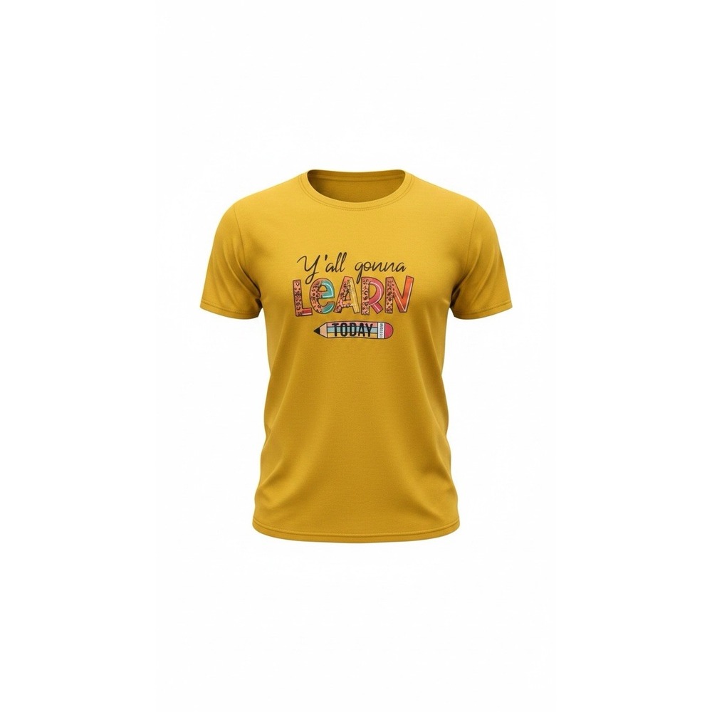 Y'all Gonna Learn Today Teacher Graphic T-Shirt XXL Mustard Yellow School Tee